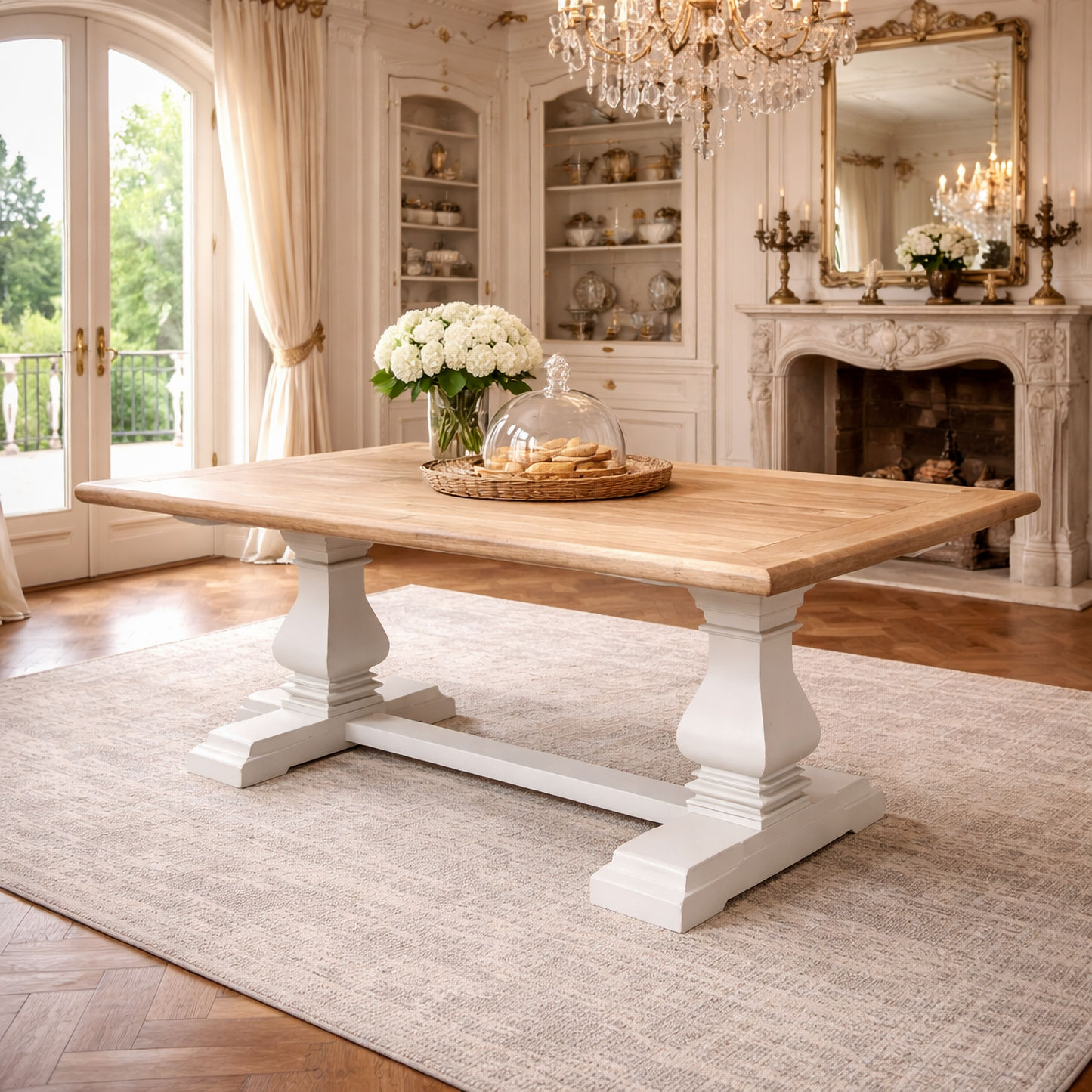 Clifton Rustic Recycled Elm Dining Table with White Pedestal Base - Chocolate Wood