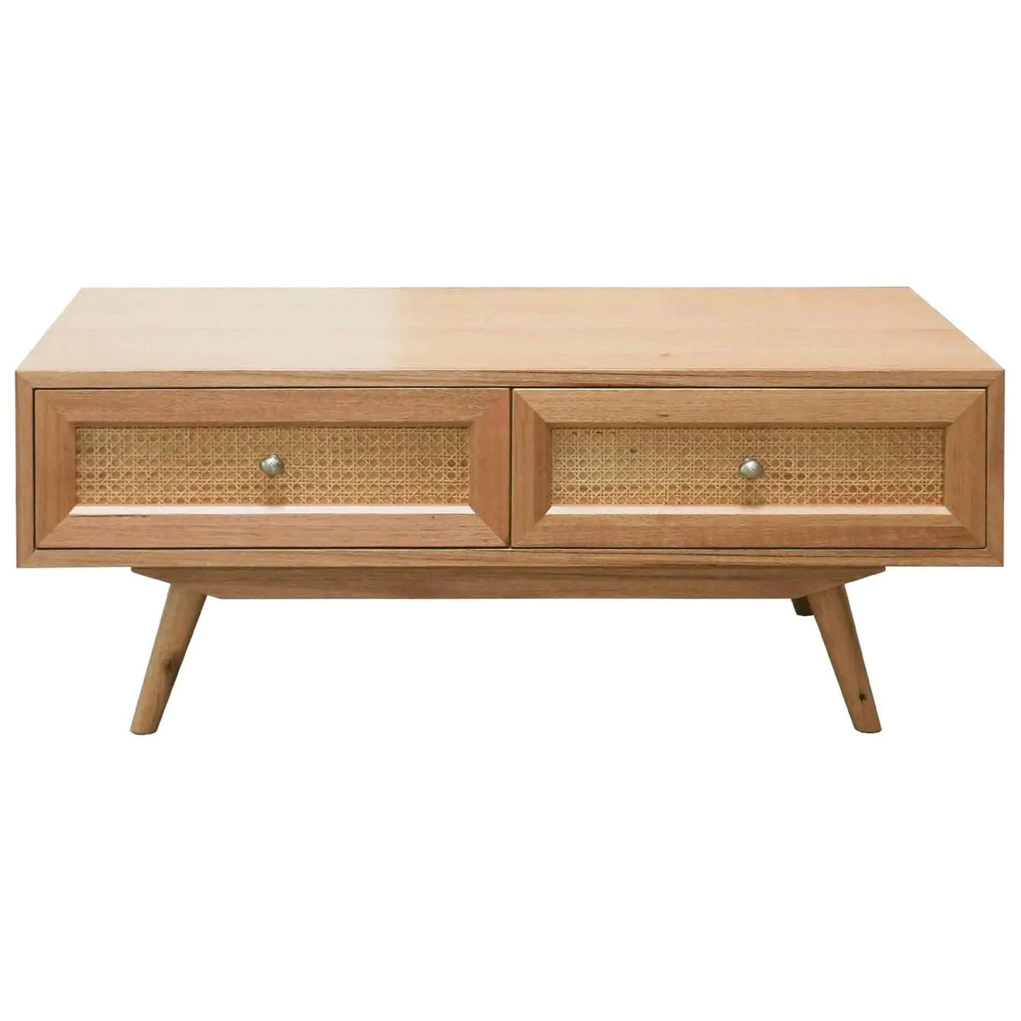 HADLEIGH OAK & RATTAN 2-DRAWER COFFEE TABLE NATURAL - MyChocolateWood