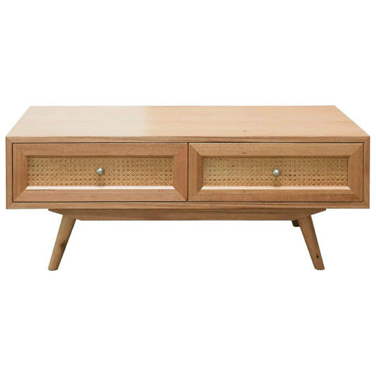 HADLEIGH OAK & RATTAN 2-DRAWER COFFEE TABLE NATURAL - MyChocolateWood