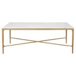 SOREN MARBLE RECTANGULAR COFFEE TABLE - BRASS FRAME 120CM - MyChocolateWood