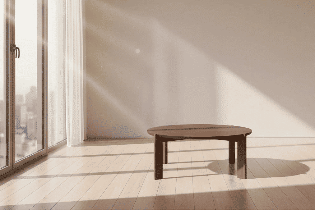 Adelle Solid Mindi Timber Round Coffee Table 110cm in Walnut - Chocolate Wood