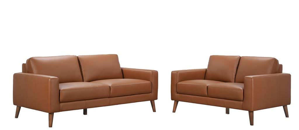 THORNA 2-SEATER + 3-SEATER  REAL LEATHER SOFA SET COGNAC