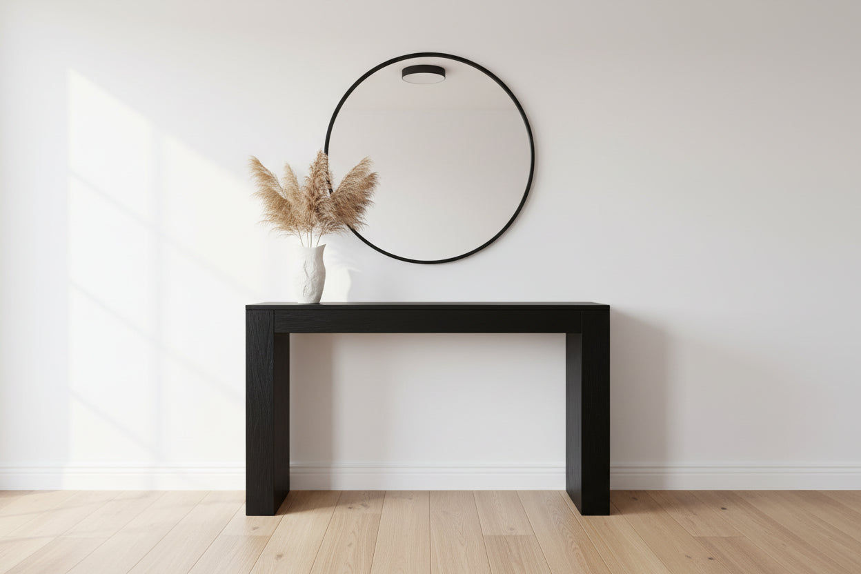 HUDSON SOLID MINDI WOOD 1-DRAWER CONSOLE TABLE/HALL TABLE BLACK - MyChocolateWood