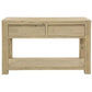 MyChocolateWood Ripley solid acacia timber 2-drawer console table with brushed smoke finish, ideal for hall or entryway decor.