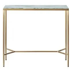 Melina Console Table in Dusty Jade Marble with Gold Stainless Steel - Chocolate Wood