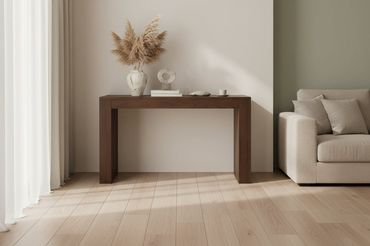 HUDSON SOLID MINDI WOOD 1-DRAWER CONSOLE TABLE/HALL TABLE WALNUT - MyChocolateWood