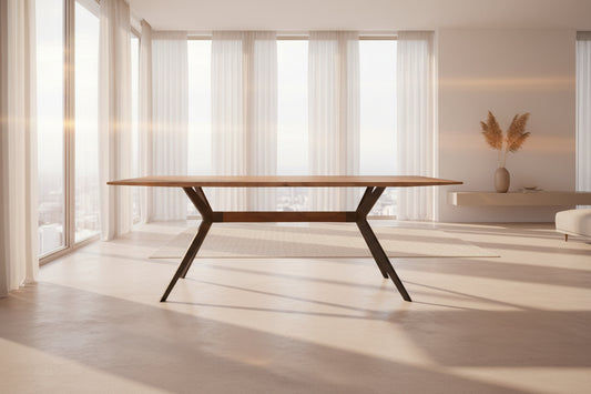 MONZA OAK & IRON DINING TABLE 200CM ANTIQUE - MyChocolateWood