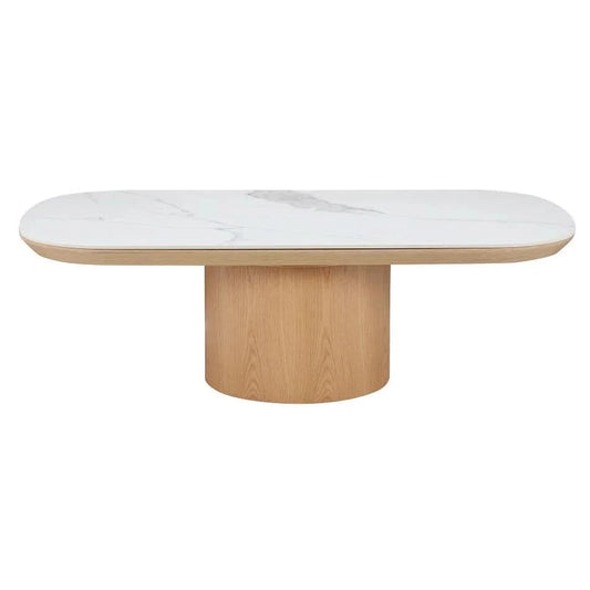 CASPIAN OAK OVAL COFFEE TABLE NATURALWOODEN BASE/ WHITE CERAMIC TOP - MyChocolateWood