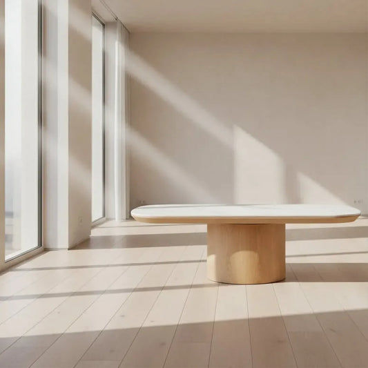 CASPIAN OAK OVAL COFFEE TABLE NATURAL-WOODEN BASE/ WHITE CERAMIC TOP