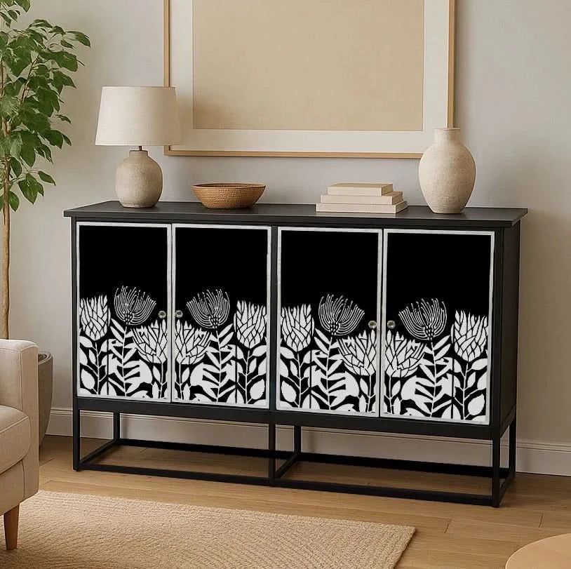 CYNTHIA  MOTHER OF PEARL HAND INLAY 4-DOOR SIDEBOARD/BUFFET - MyChocolateWood