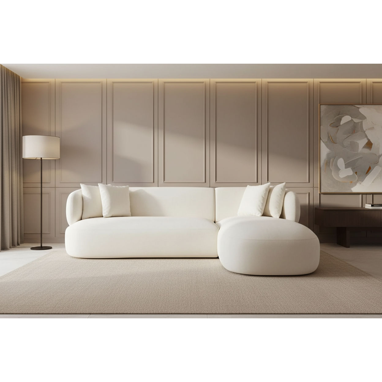 BEECHAM MODULAR 3-SEATER CORNER SOFA WITH RHF CHAISE - NATURAL CHENILLE - MyChocolateWood