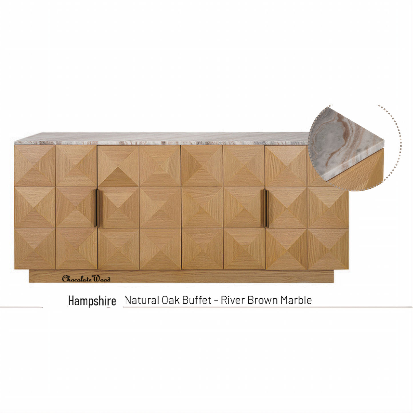 Hampshire 4-Door Buffet in Natural Oak with River Brown Marble Top - Chocolate Wood