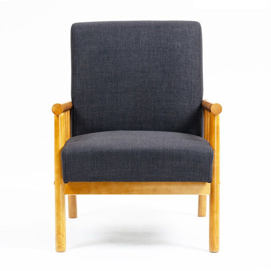 SUDBURY ARMCHAIR ACCENT CHAIR - NATURAL RUBBERWOOD FRAME/BLACK FABRIC - MyChocolateWood