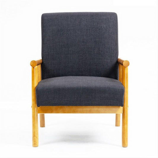 SUDBURY ARMCHAIR ACCENT CHAIR - NATURAL RUBBERWOOD FRAME/BLACK FABRIC - MyChocolateWood