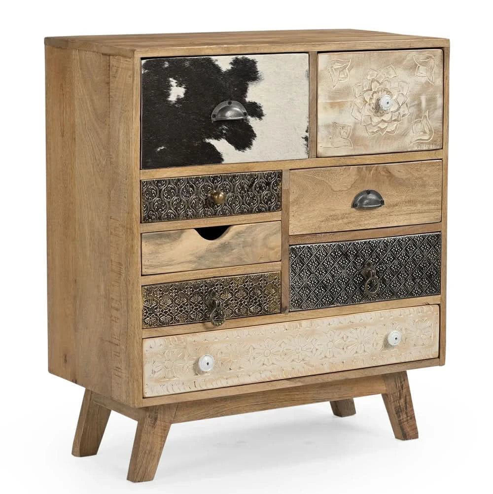 DAKARAI HAND MADE SOLID TIMBER COWHIDE 8 DRAWER CHEST OF DRAWERS/CABINET - MyChocolateWood