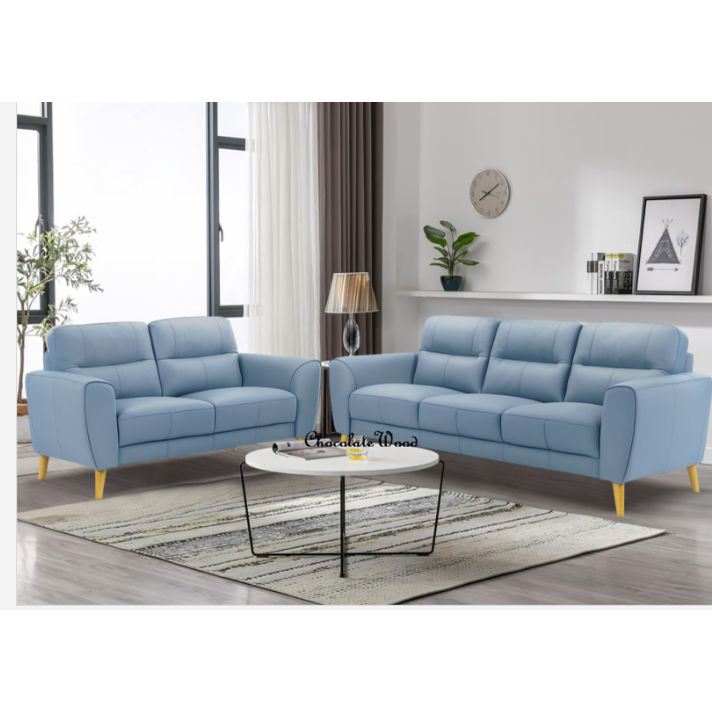 VIGGO 2-SEATER + 3-SEATER LEATHER SOFA SET BLUE - MyChocolateWood