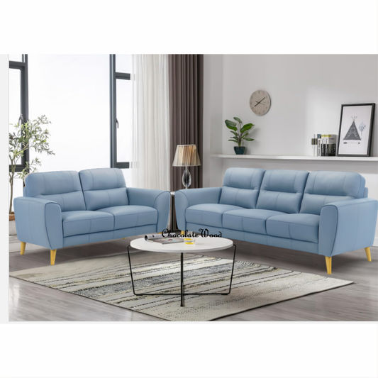 Viggo 2-Seater + 3-Seater Leather Sofa Set in Blue