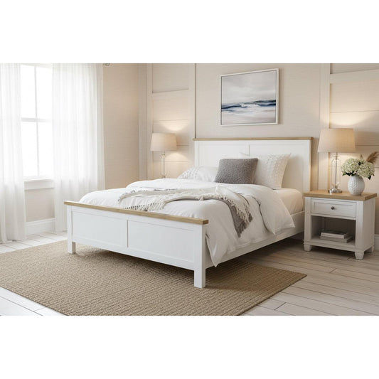 Christa Hampton Solid Acacia Bed in Light Oak & White - Chocolate Wood
