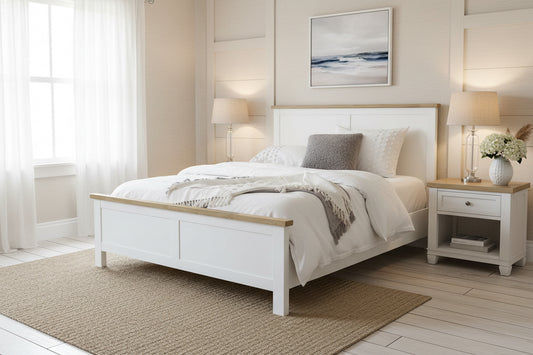 CHRISTA HAMPTON SOLID ACACIA QUEEN BED LIGHT OAK TOP WHITE BASE (4CTN) - MyChocolateWood