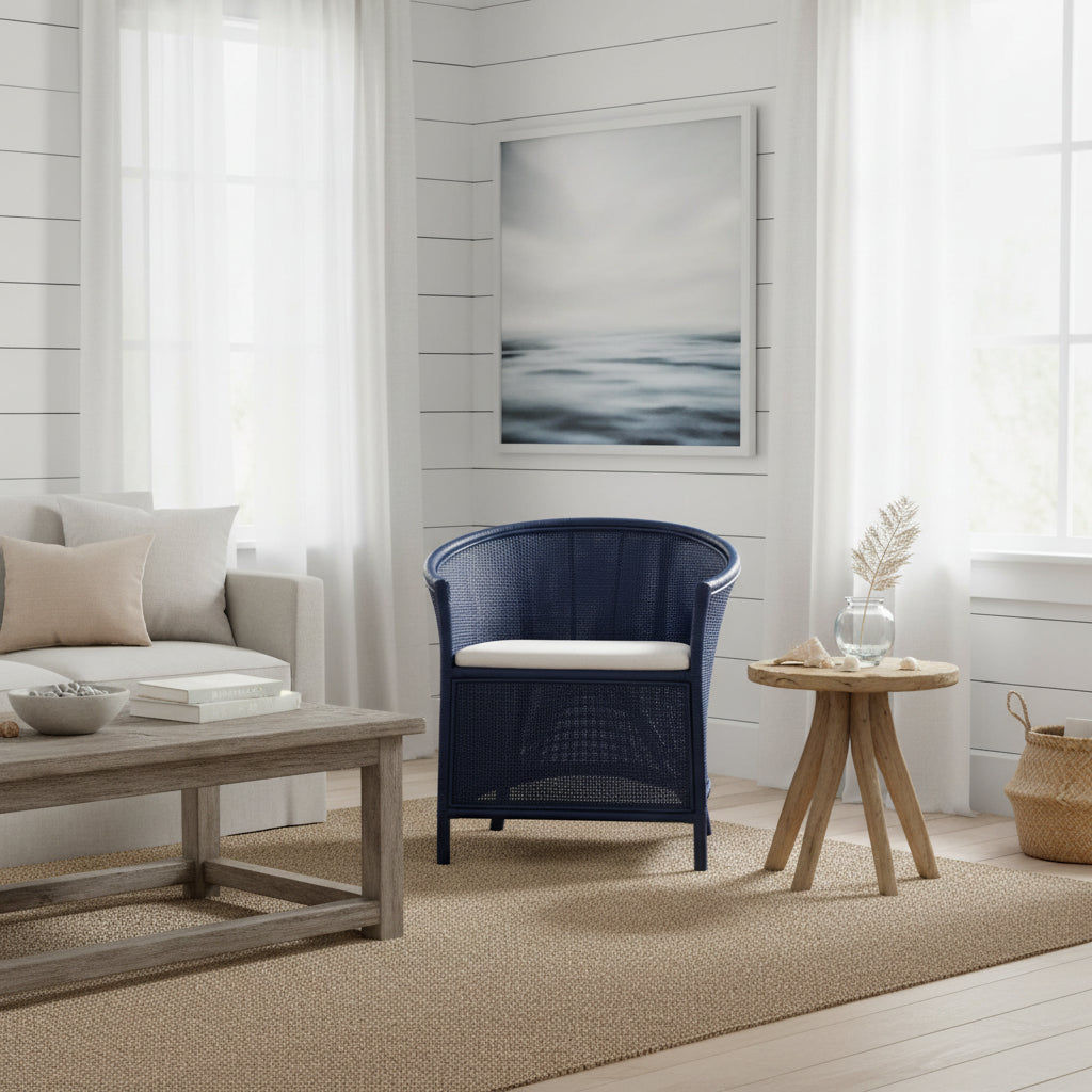 SHERIDAN RATTAN ARMCHAIR ACCENT CHAIR/ LOUNGE CHAIR DEEP BLUE - MyChocolateWood