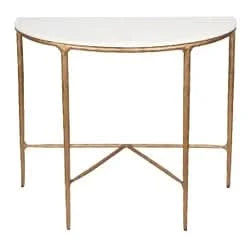 SOREN MARBLE DEMILUNE TABLE/ACCENT TABLE - BRASS FRAME 90CM - MyChocolateWood