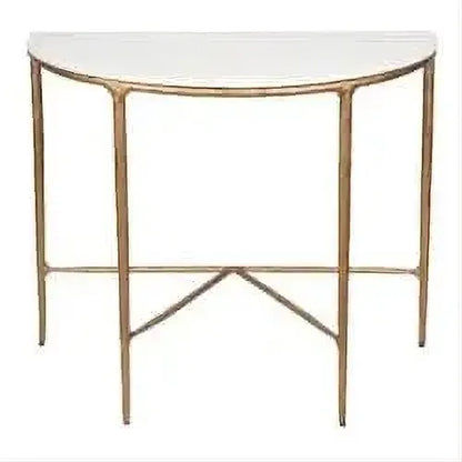 SOREN MARBLE DEMILUNE TABLE/ACCENT TABLE - BRASS FRAME 90CM