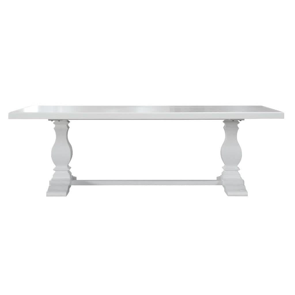 Sherborne acacia wood dining table by MyChocolateWood, 270cm long, showing its sturdy rectangular design and natural wood grain.
