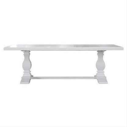 Sherborne acacia wood dining table by Chocolate Wood, 240cm long, showcasing a sturdy rectangular surface and natural wood grain.