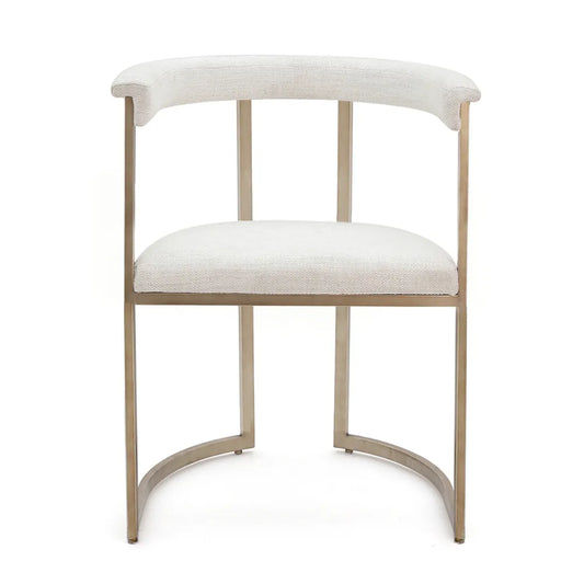 GERARD UPHOLSTERED ARMS BRASS FRAME/NATURAL LINEN DINING CHAIR - MyChocolateWood