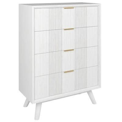 NOVAK SOLID ACACIA TALLBOY CHEST OF 4 DRAWERS WHITEWASHED - MyChocolateWood