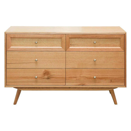 HADLEIGH OAK & RATTAN 6 DRAWER DRESSER CHEST OF 6 DRAWERS NATURAL - MyChocolateWood