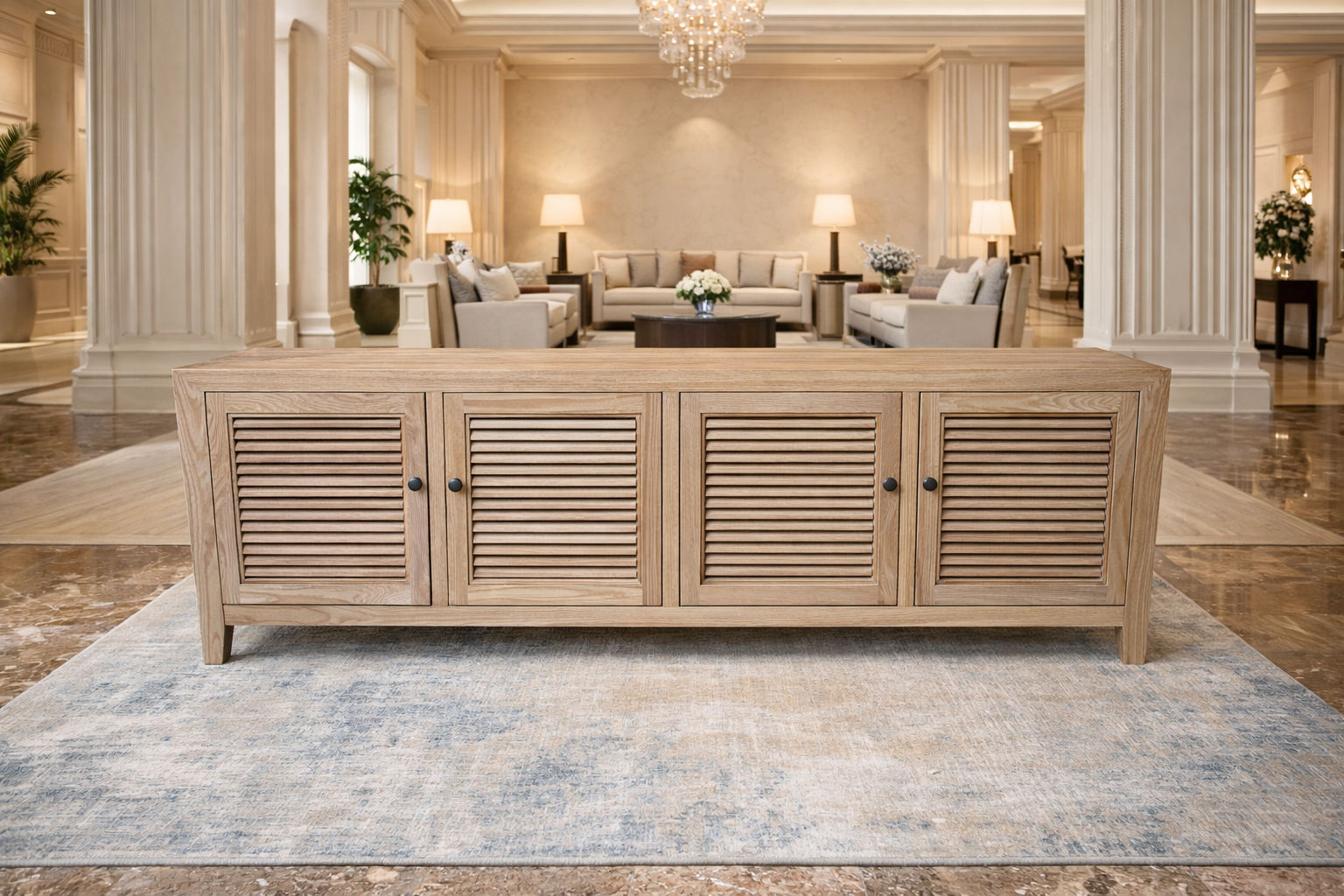 VILLA LOUVRE STYLE TALL TV/ENTERTAINMENT UNIT 4 DOORS IN RECYCLED ELM 200CM - MyChocolateWood