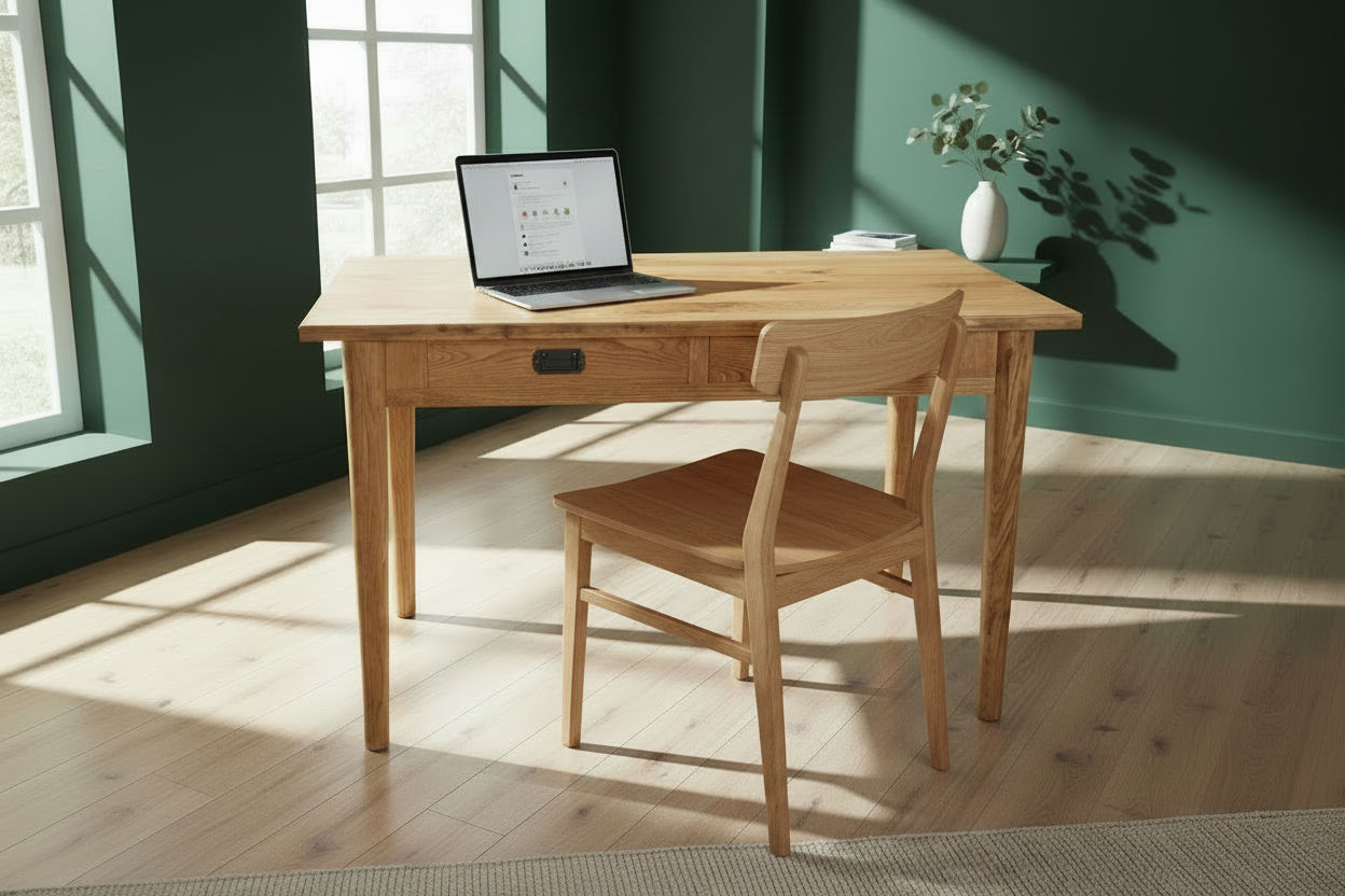 FITAN SOLID OAK 2-DRAWER DESK 120CM NATURAL - MyChocolateWood