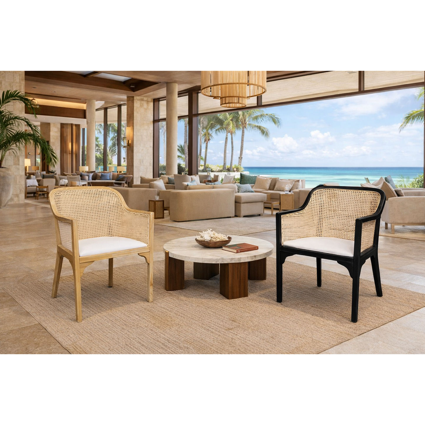 Jose Elmwood Hampton Style Tub Chair in Black - Chocolate Wood