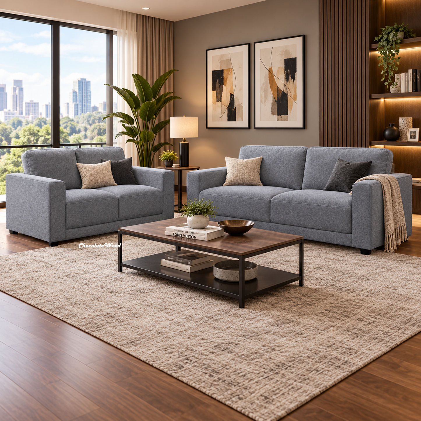 Yanni Fabric 2 Piece Lounge Suite: 1 x 3-Seater Sofa + 1 x 2-Seater Sofa   Steel Colour