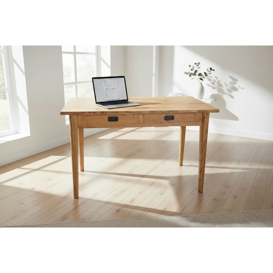 FITAN SOLID OAK 2-DRAWER DESK 120CM NATURAL - MyChocolateWood