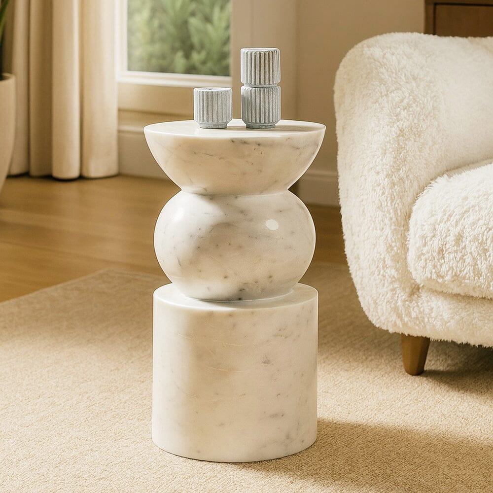CORNELIUS  SOLID MARBLE TABLE/SIDE TABLE/LAMP TABLE/ACCENT TABLE - MyChocolateWood
