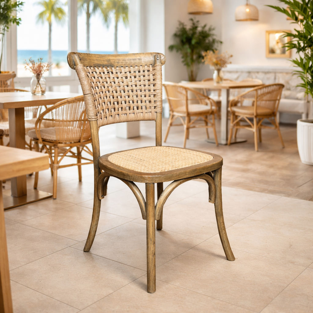 EIFFEL ELM WOOD DINING CHAIR IN ANTIQUE NATURAL  COLOUR - MyChocolateWood