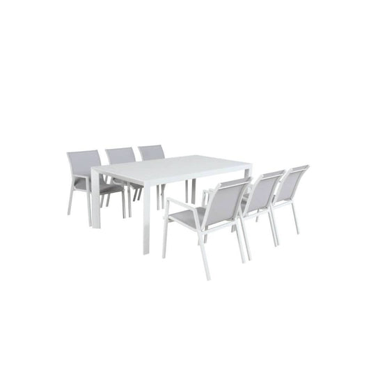 Elphin 7-Piece Outdoor Dining Set in White - Chocolate Wood