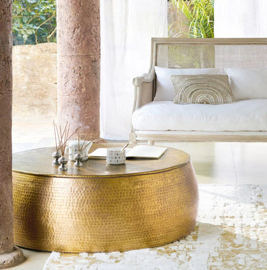 EMORI BRASS LOOK HAMMERED COFFEE TABLE - MyChocolateWood