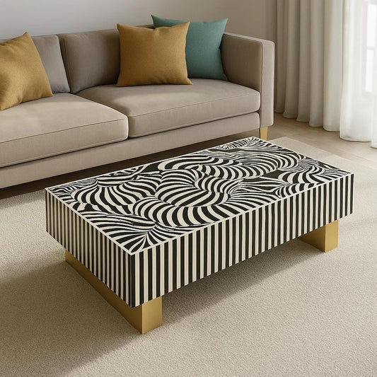 ENIGMA VORTEX NOIR MOTHER OF PEARL HAND INLAY COFFEE TABLE - MyChocolateWood