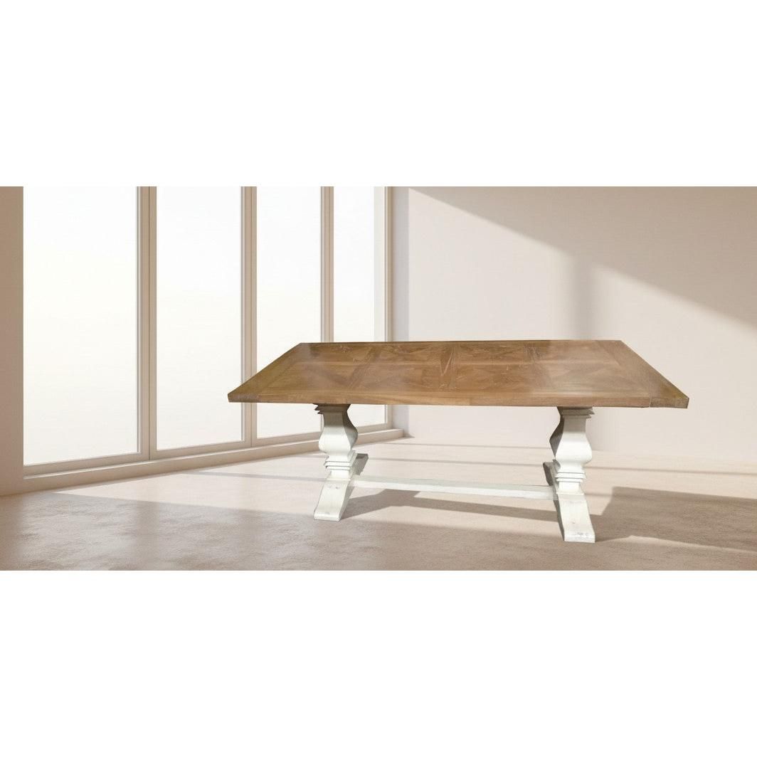 Kensit Hamptons Recycled Elm Parquetry Dining Table, 200cm with White Legs - Chocolate Wood