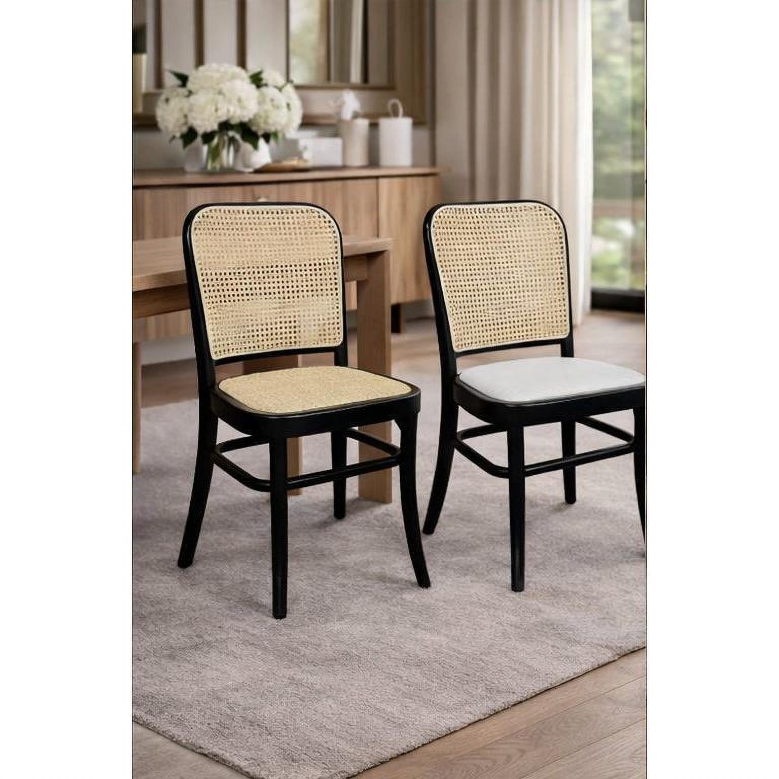 Phoenix Beechwood Dining Chair, Black Frame with White Linen Fabric Seat - Chocolate Wood