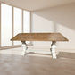 KENSIT RECYCLED ELM DINING TABLE IN 2 TONE FINISH PARQUETRY TOP 245CM - MyChocolateWood