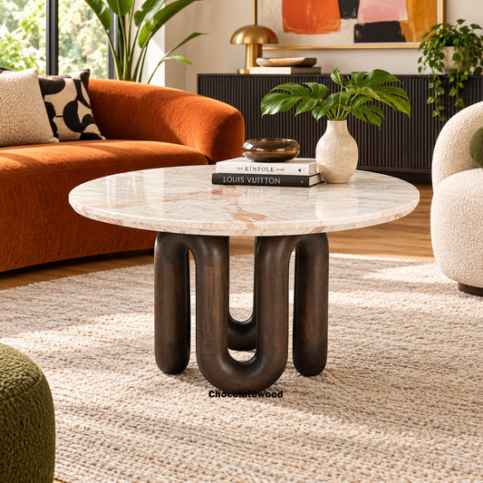 Kennedy Marble Top/Mango base Loop Coffee Table