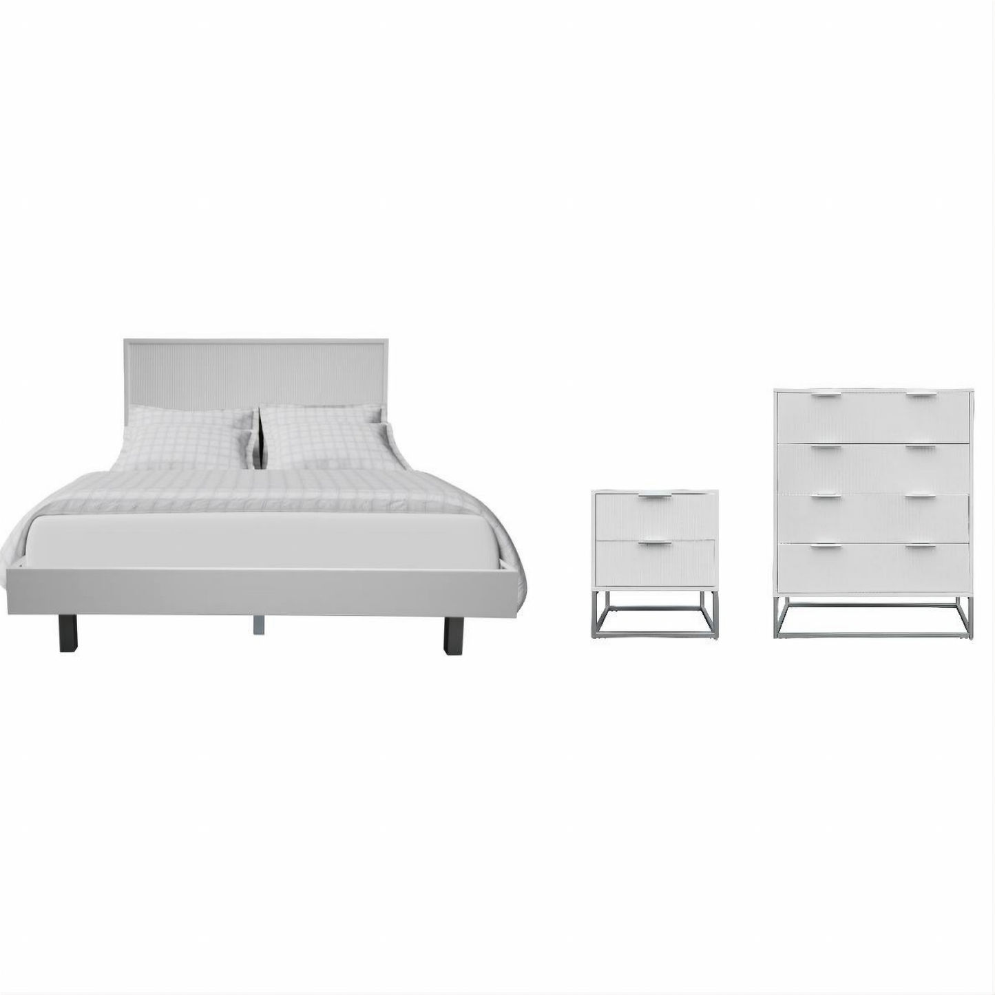 Farah 4-Piece Solid Acacia Bedroom Suite — Bed, Tallboy & 2 Bedside Tables
