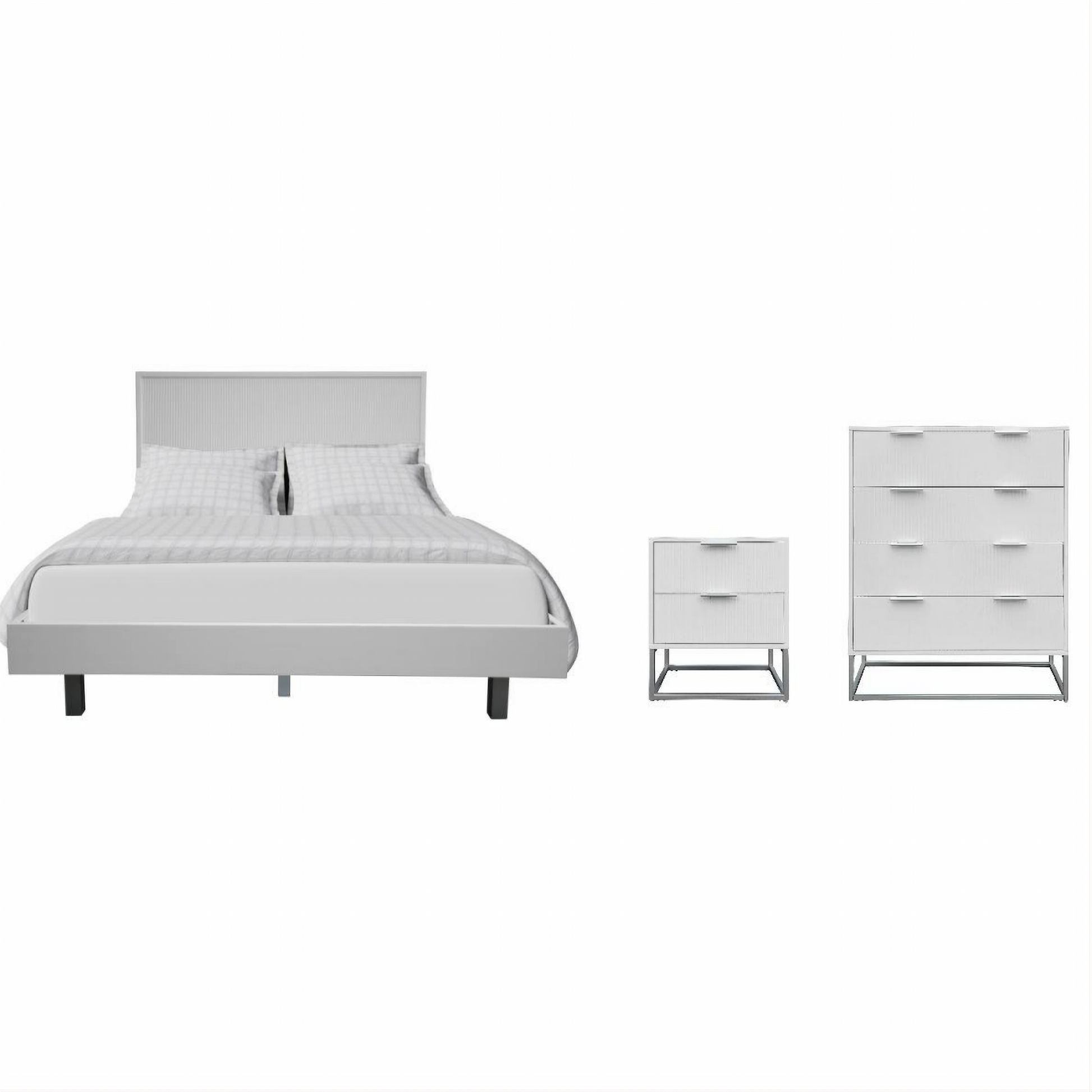 Farah 4-Piece Solid Acacia Bedroom Suite — Bed, Tallboy & 2 Bedside Tables