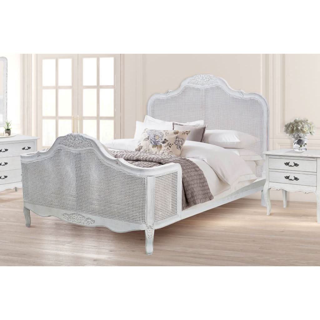 CLARENCE OAK 4 PIECE KING BED, BEDSIDES & DRESSER SET LIGHTLY DISTRESSED WHITE - MyChocolateWood