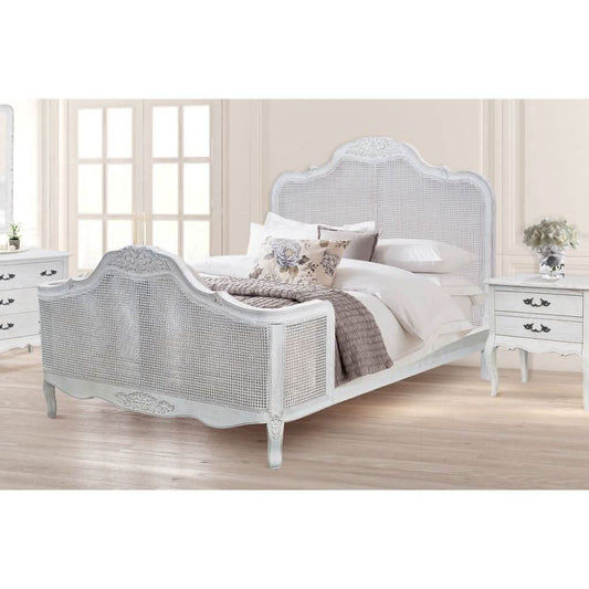 CLARENCE OAK 4 PIECE KING BED, BEDSIDES & DRESSER SET LIGHTLY DISTRESSED WHITE - MyChocolateWood