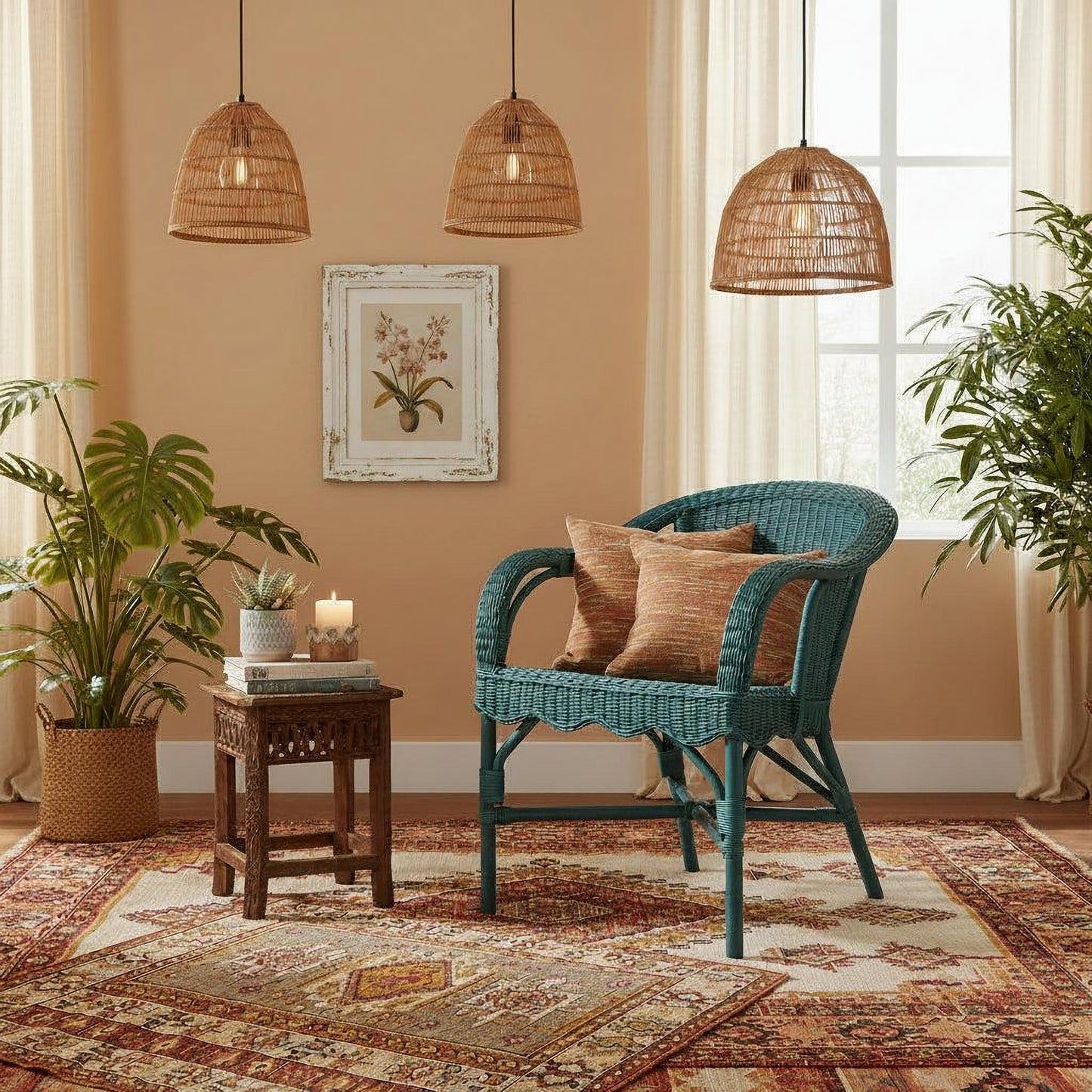 Wenglor Rattan Armchair in Forest Green